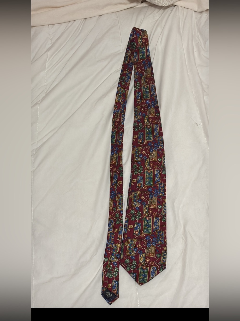 Vintage Christian Dior Burgundy Multicolor Patterned Silk Tie